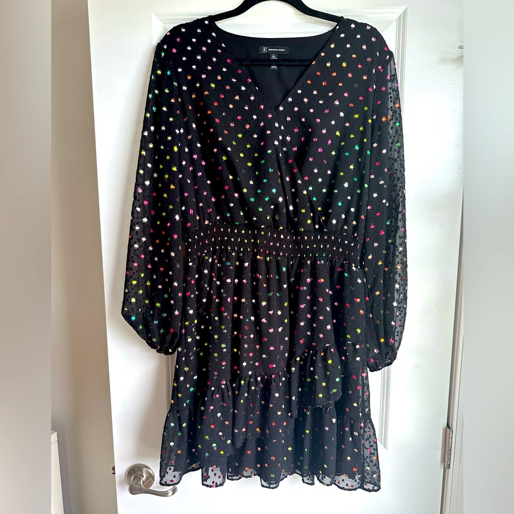 INC black colorful polkadot textured dress - size L - perfect 4 holiday parties!